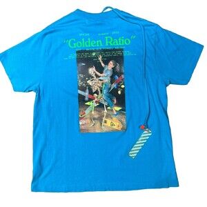 RARE Off-white X Virgil Abloh “Golden Ratio” Blue Graphic T-shirt Med 100 Cotton